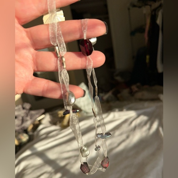 Sheer Ribbon necklace with murano glass beads and freshwater pearls - Picture 4 of 4